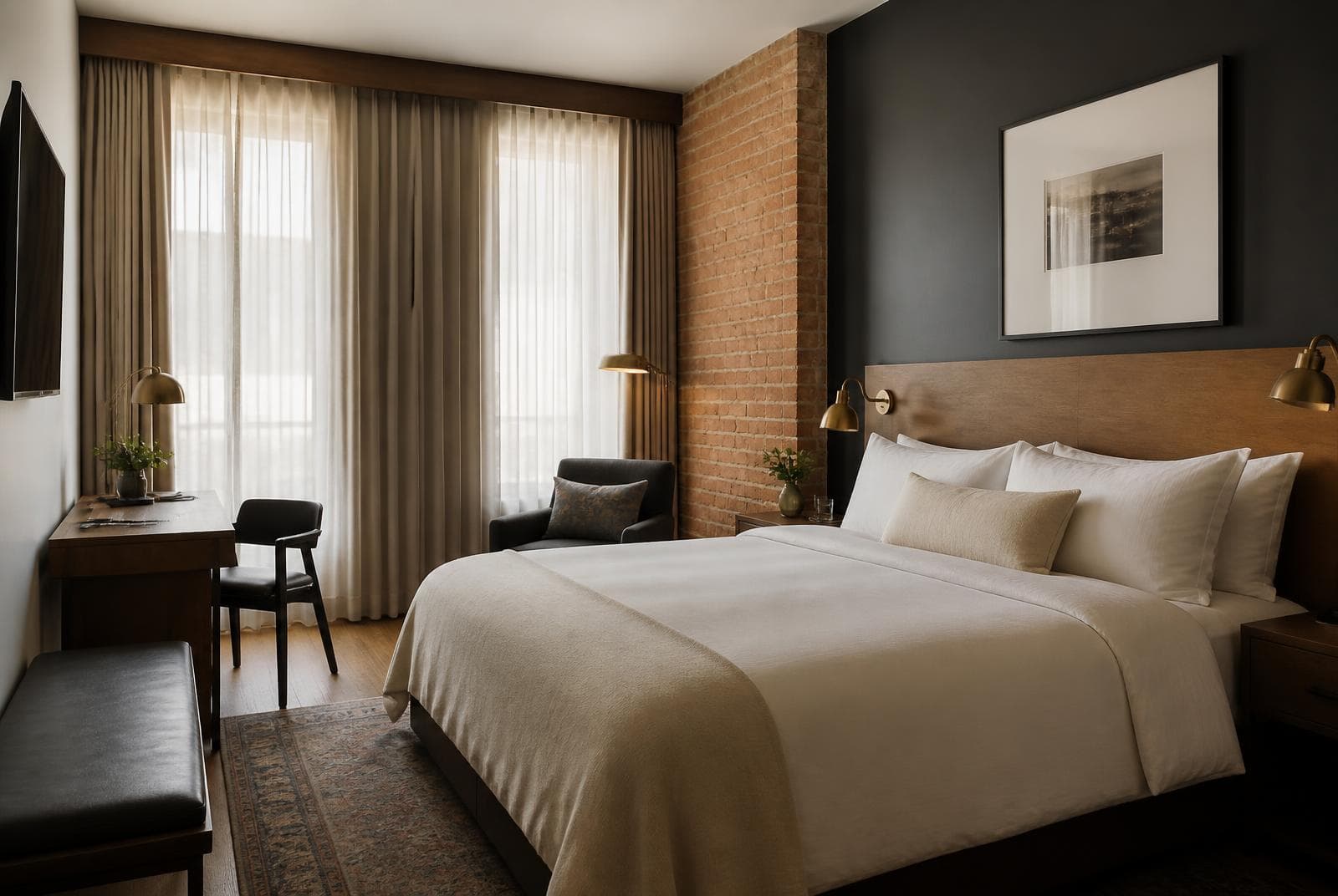 Air-conditioned guest room at Hotel Brick and Basalt